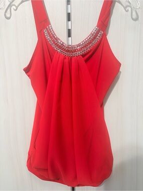 Chic Red Jeweled-Neck Camisole Top